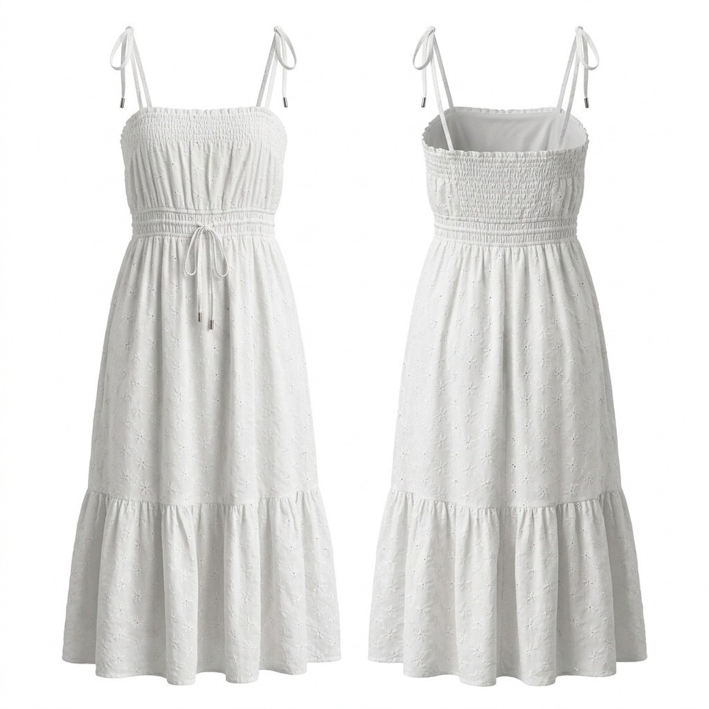 Minkpink Dress Womens XL Eyelet Smocked Tiered Ivory Floral Boho New MG2301457